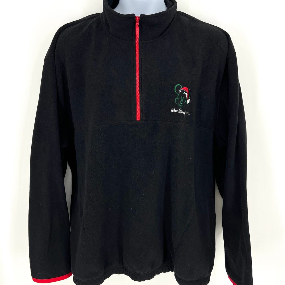 VTG Walt Disney World Fleece Half Zip Pullover Embroidered Mickey Santa Sz XXXL